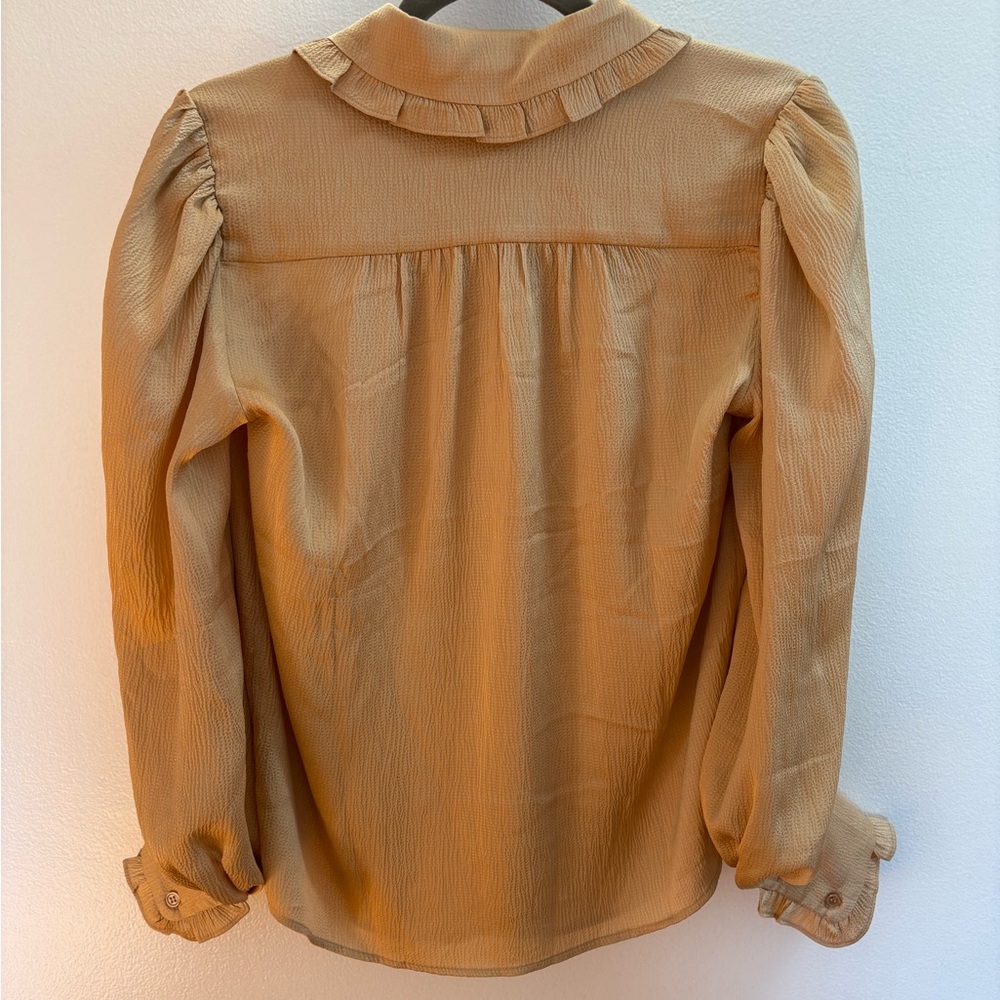 Max Studio Gold Dark Champage Ruffle Blouse XS - Picture 6 of 6